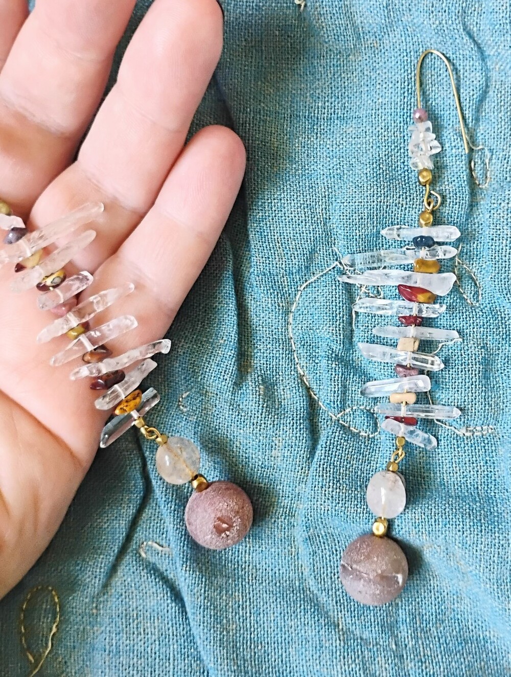 XXL 'Showstopper' Quartz, Mooakite Jasper, and Druzy Statement Earrings - Picture 4 of 9
